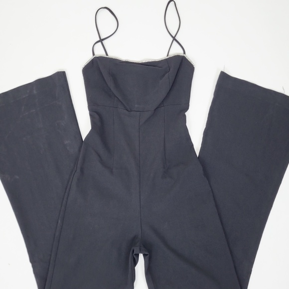 Y2K Rhinestone Flared Jumpsuit Spaghetti Straps Square neckline bell bottoms - Picture 7 of 16